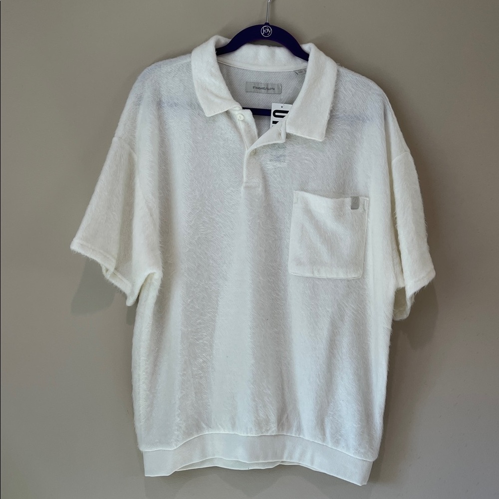 Men’s Urban Outfitters Cream Fuzzy Collared Top